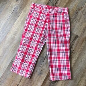 So red, white, blue capri plaid pants size 7